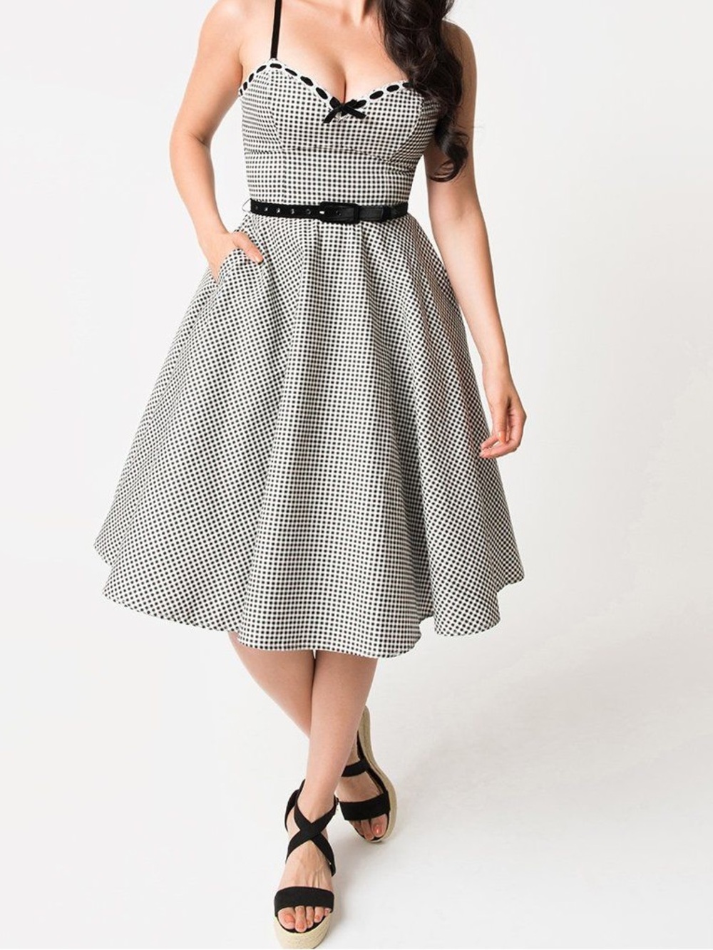 Unique Vintage x Micheline Pitt Black and White Gingham Belle Swing Dress
